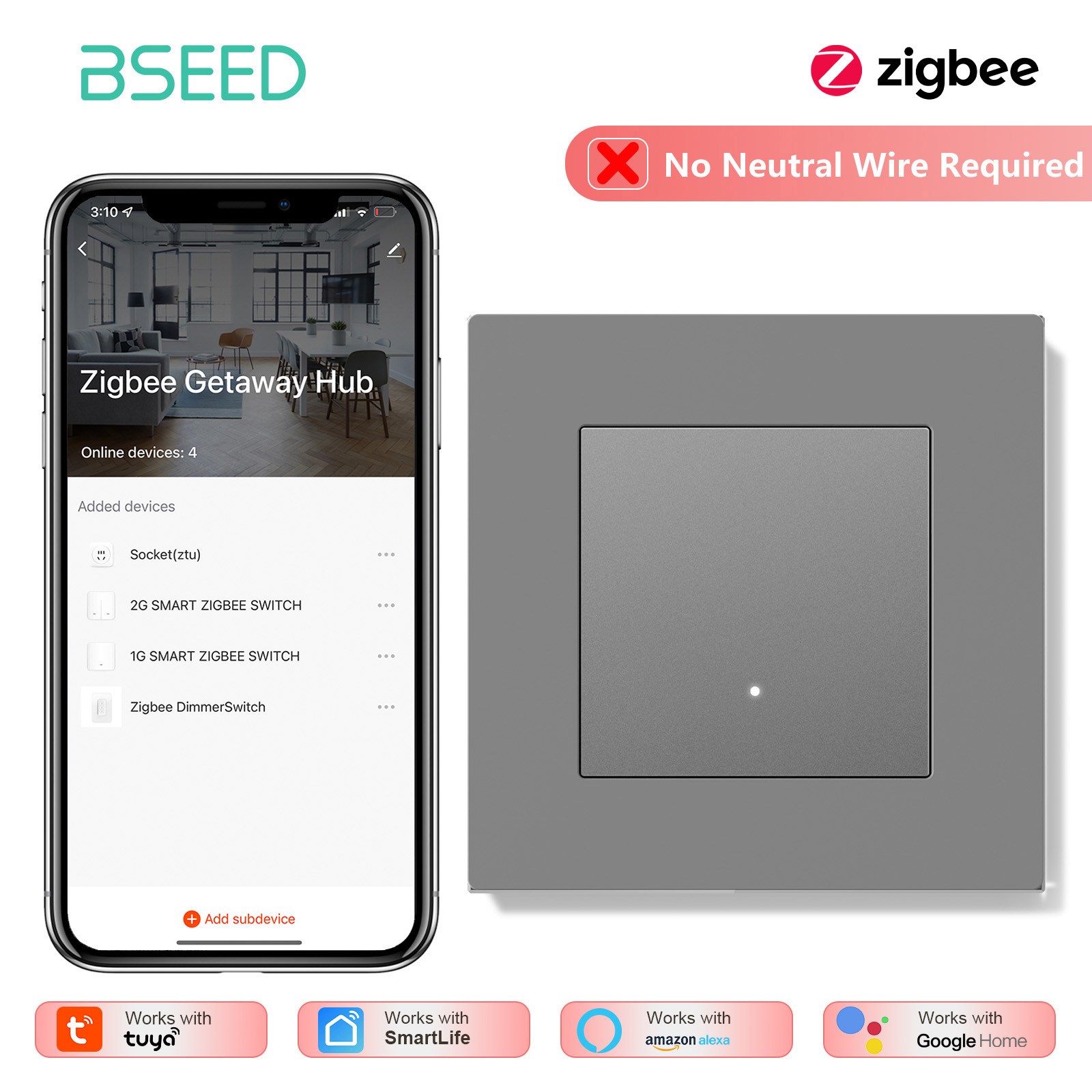 BSEED 1/2/3/4Gang Zigbee Light - огляд і ціна Tuya 4 Channel