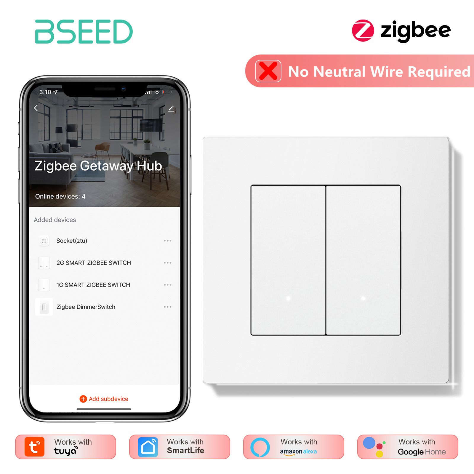 BSEED 1/2/3/4Gang Zigbee Light - огляд і ціна Tuya 4 Channel